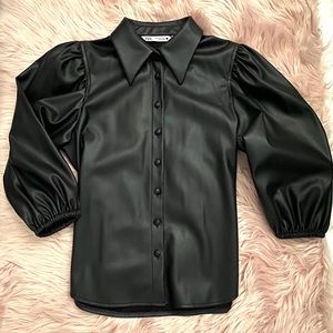 ZARA faux leather button down with balloon sleeves